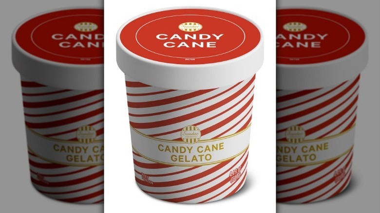 Container of candy cane gelato