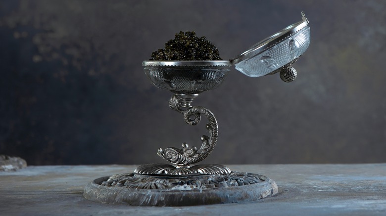 Caviar served in an elaborate raised dish