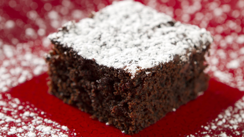 Powdered sugar on brownie