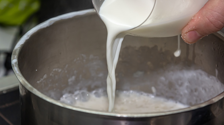 milk poured into large pot