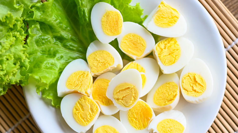 Sliced hard boiled eggs