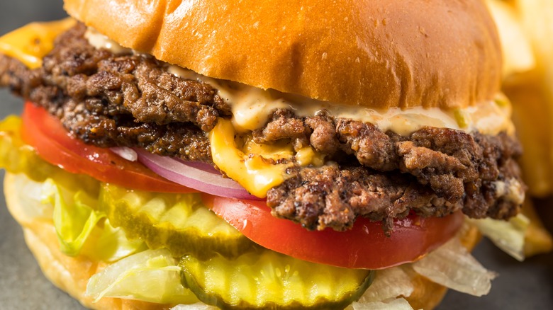 Close-up of smash burger patties