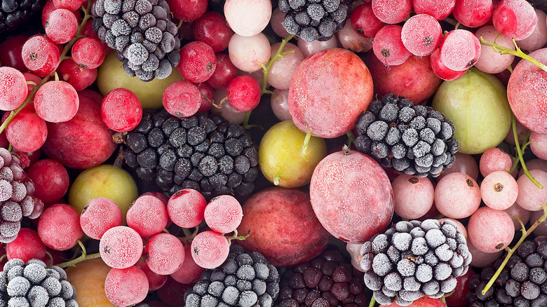 Close up of frozen berries