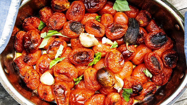 roasted tomatoes with basil and garlic