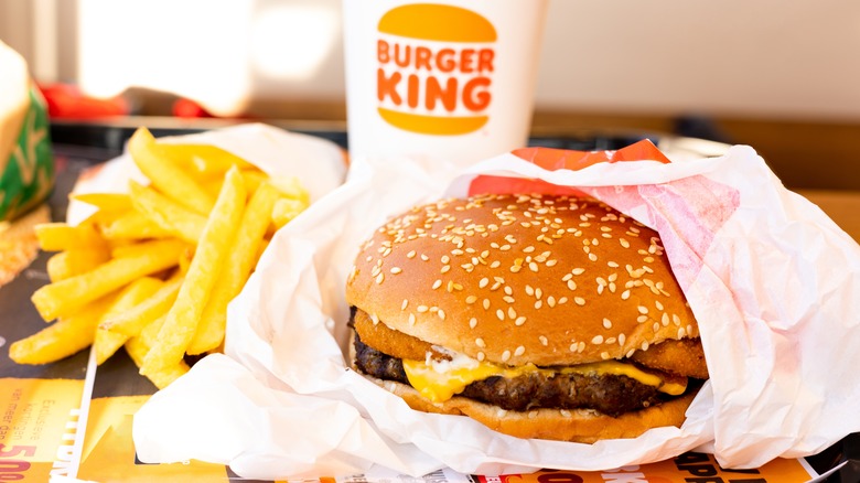 Burger King burger and fries on a tray