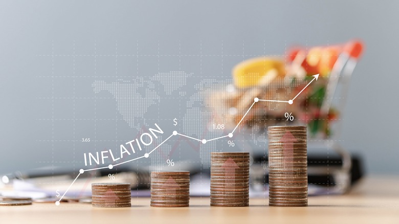 graphic with coins showing the rising effects of inflation