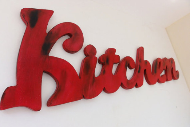 Red Distressed Kitchen Sign