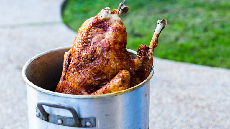 Deep fried turkey in pot