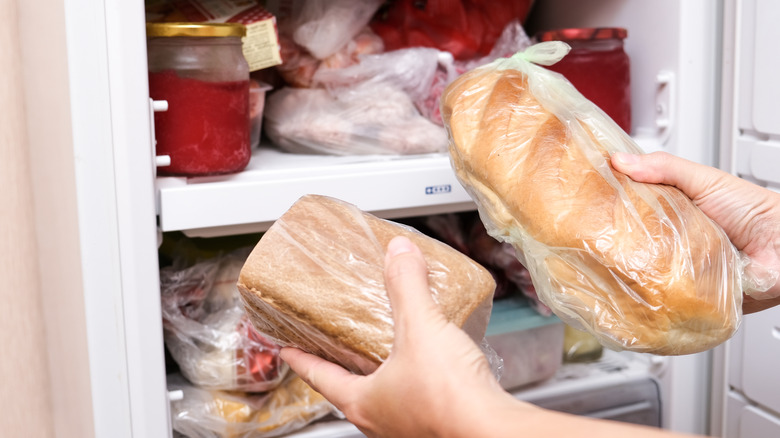 Putting bread in freezer