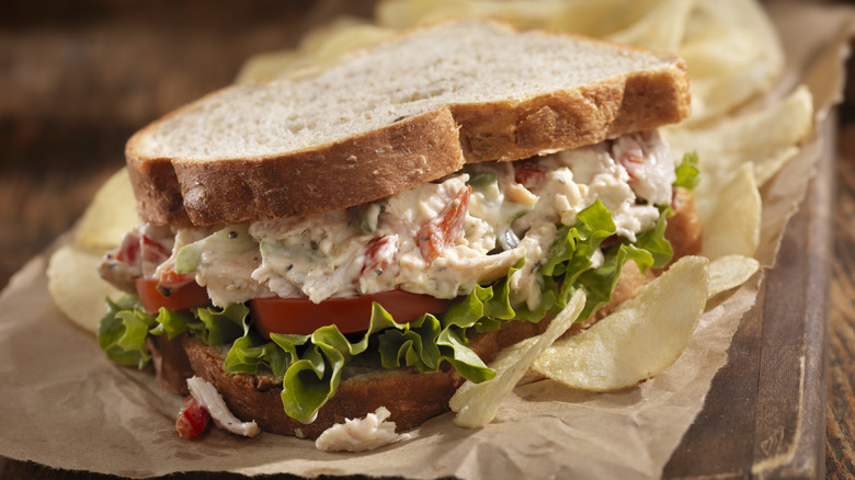 Chicken salad sandwich and chips