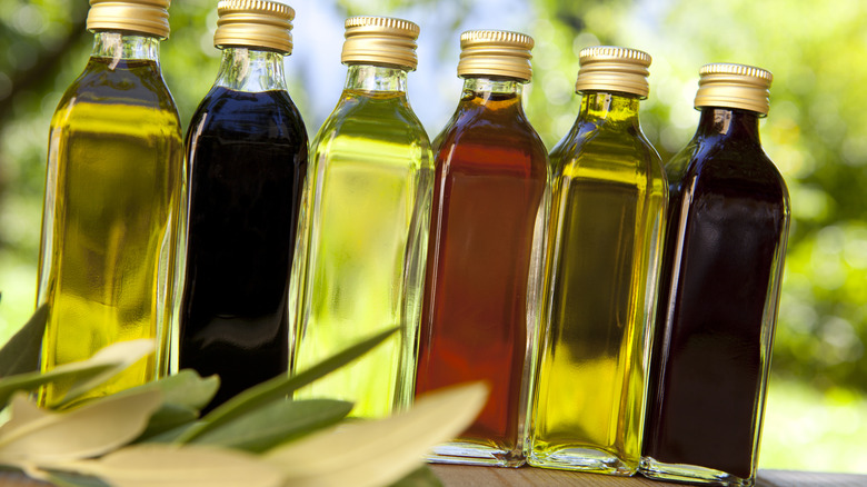 Bottles of vinegar in a row