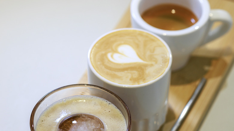 Three coffee drinks served as a flight