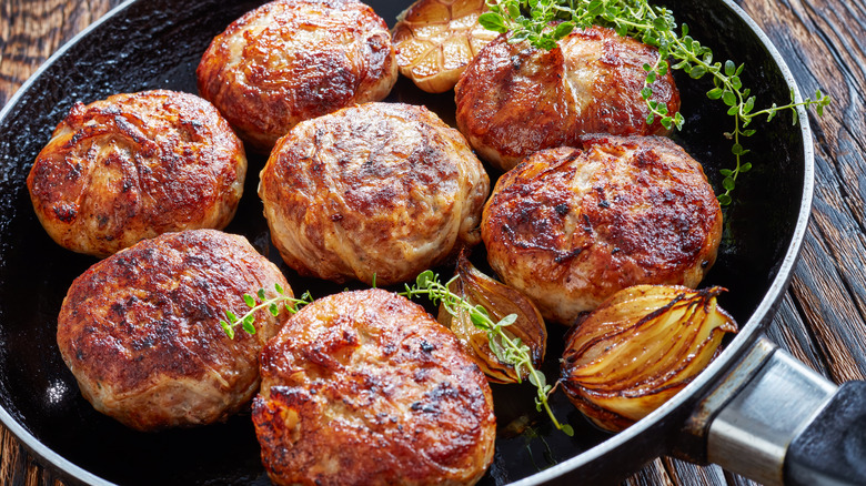 turkey burgers in skillet