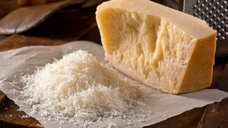 Grated parmesan cheese on paper