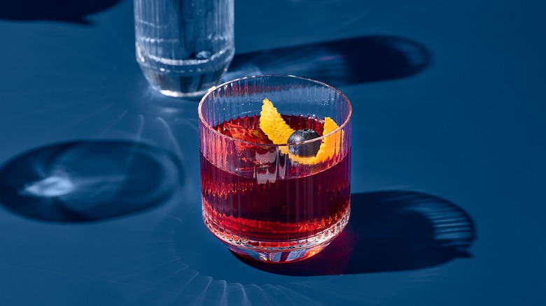 Negroni cocktail in ridged glass