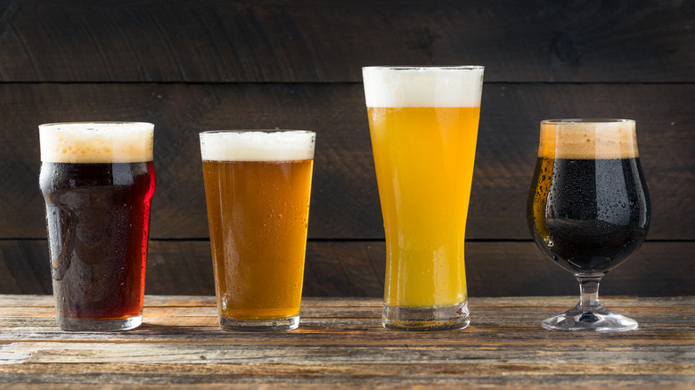 Four different beers in glasses