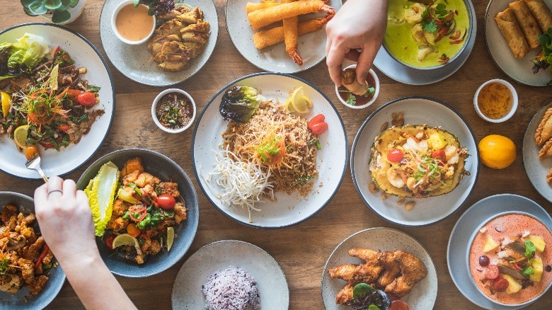 Thai dishes on table