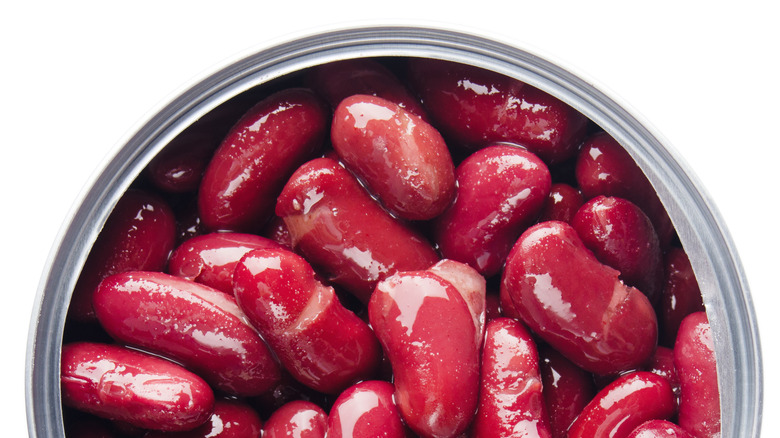 Red kidney beans in a can close up