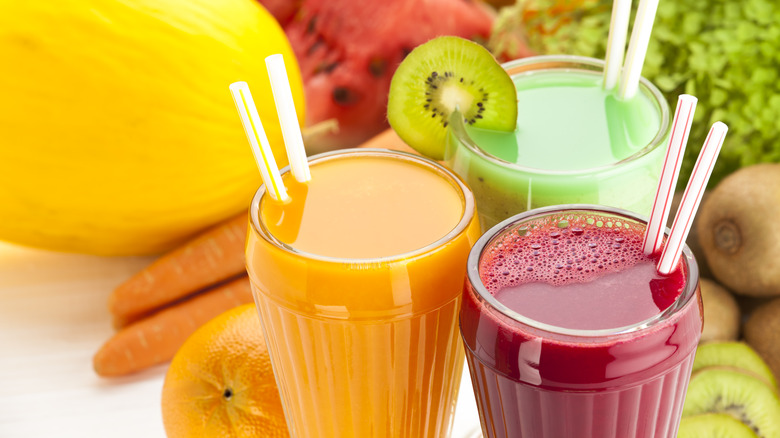 Assorted glasses of fruit juice