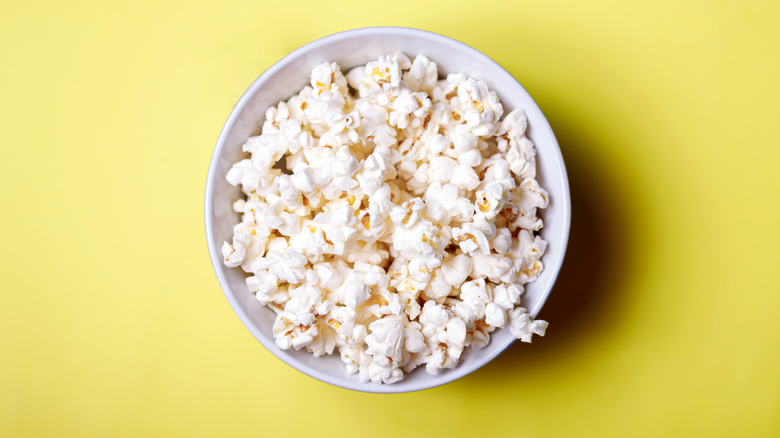 Homemade Popcorn Bowl Yellow Background