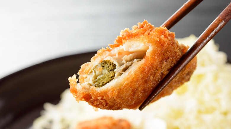 Deep fried oyster cut in half