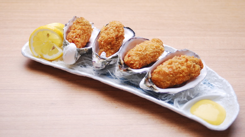 Set of four deep fried oysters