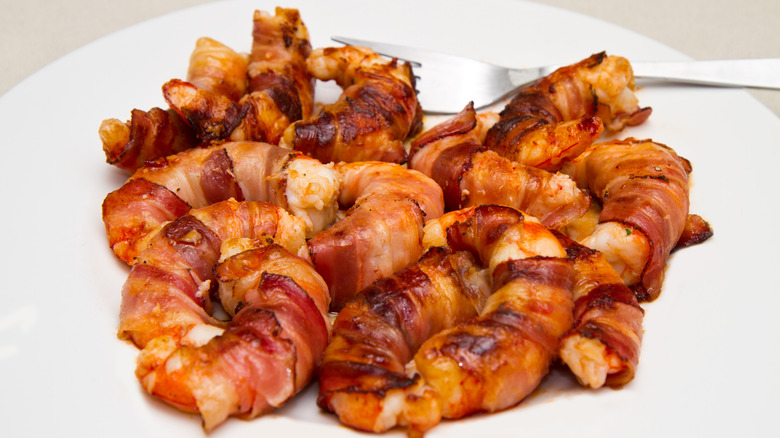 plate of bacon-wrapped shrimp