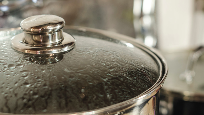 pan lid with water condensation inside