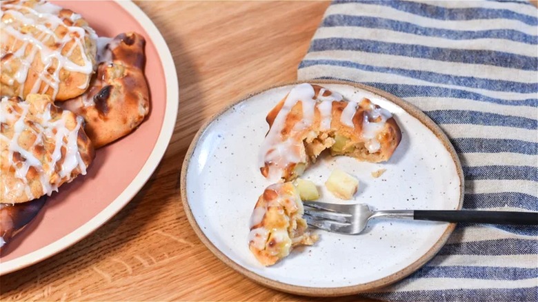 Air fryer apple fritters with fork 