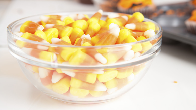 A bowl of candy corn