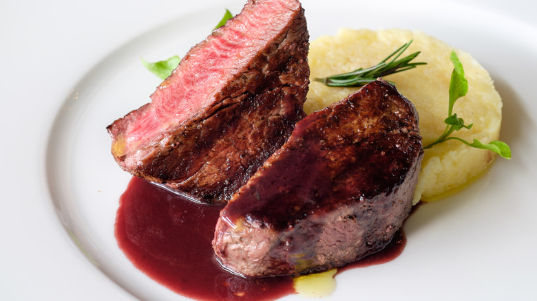 Beef served with wine reduction