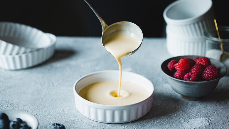 custard poured into a ramekin