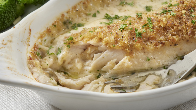 flaky white fish baked in a dish