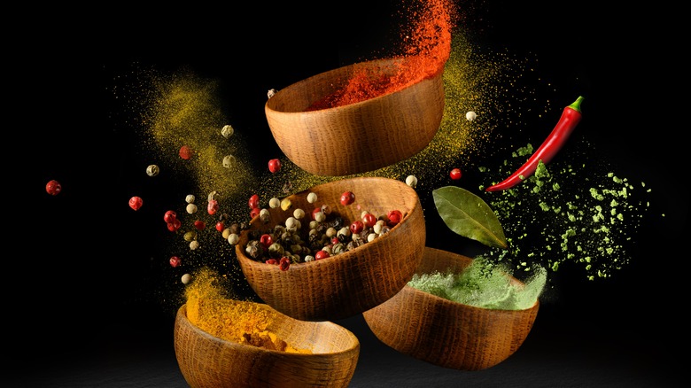 Bowls of spices and herbs