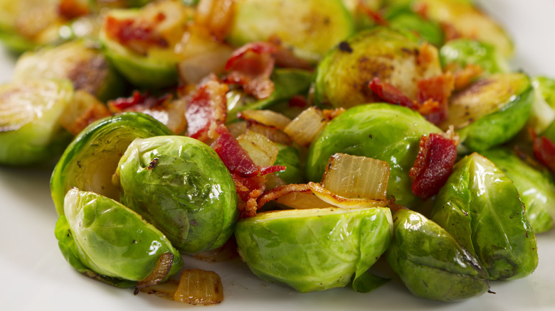 Brussels sprouts, onion, and bacon