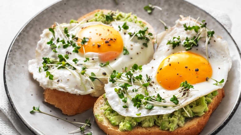 steam-fried eggs on avocado toast