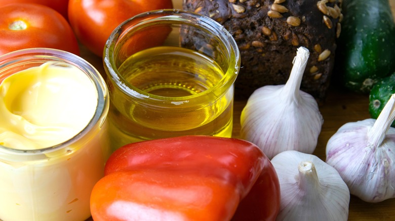 Melted butter and mayonnaise in glass jars