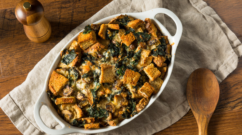 Savory kale bread pudding