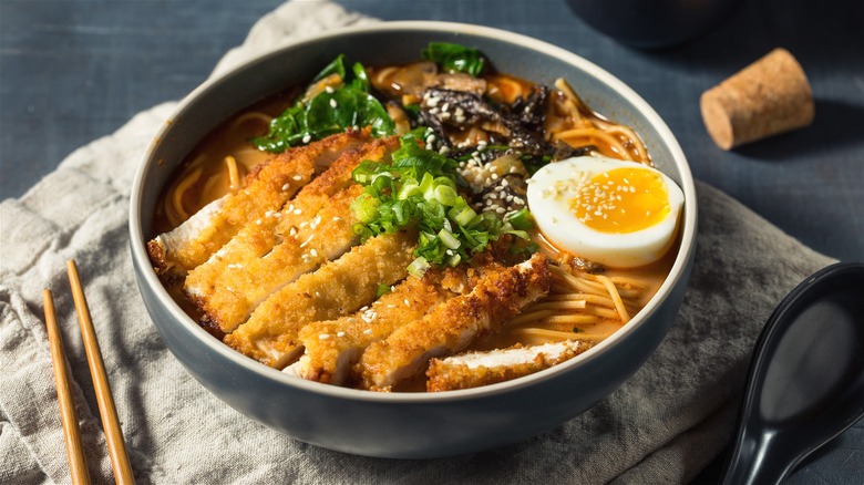 chicken katsu ramen in bowl