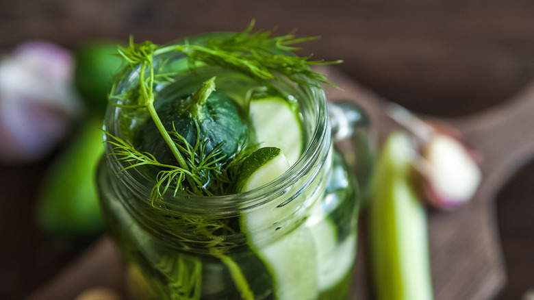 Jar of homemade pickles