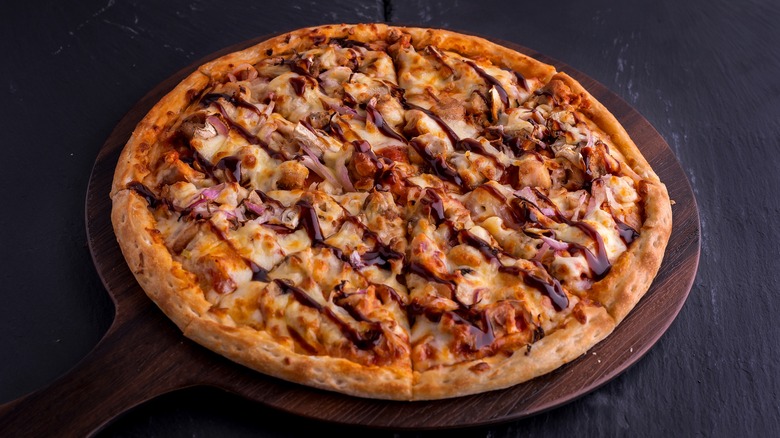 Chicken BBQ pizza on board