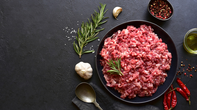 raw ground beef with spices