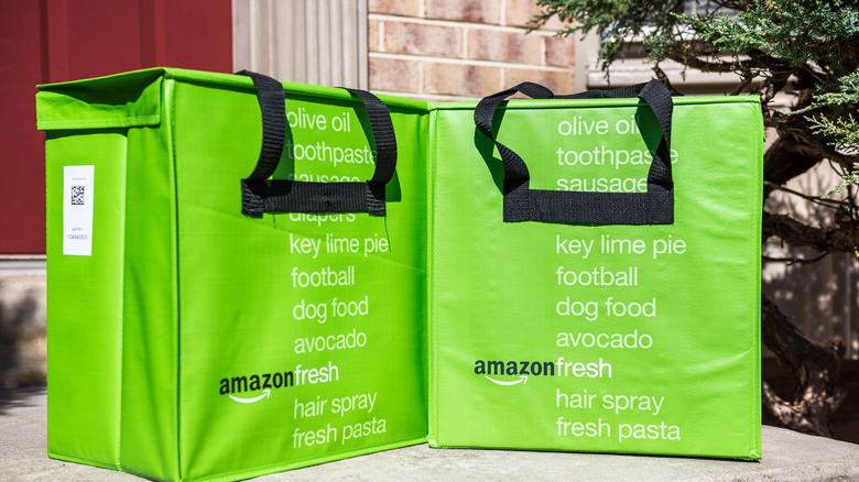 Insulated grocery bags on doorstep