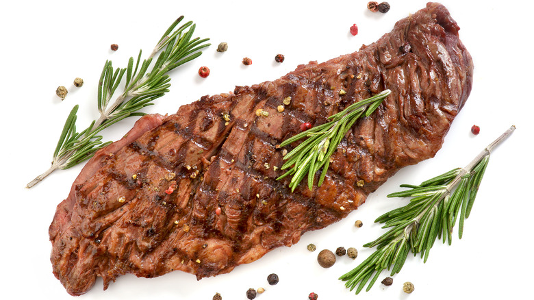 Seared skirt steak, peppercorns, and rosemary