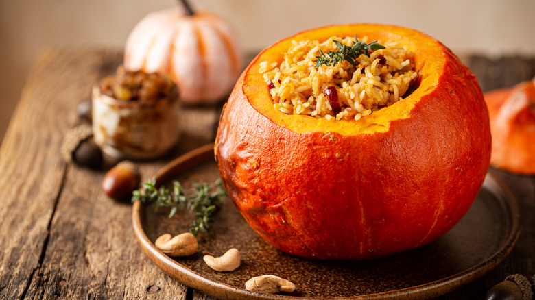 Rice-stuffed pumpkin on a plate