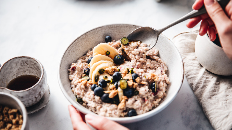 Oatmeal and fruit in a bowl