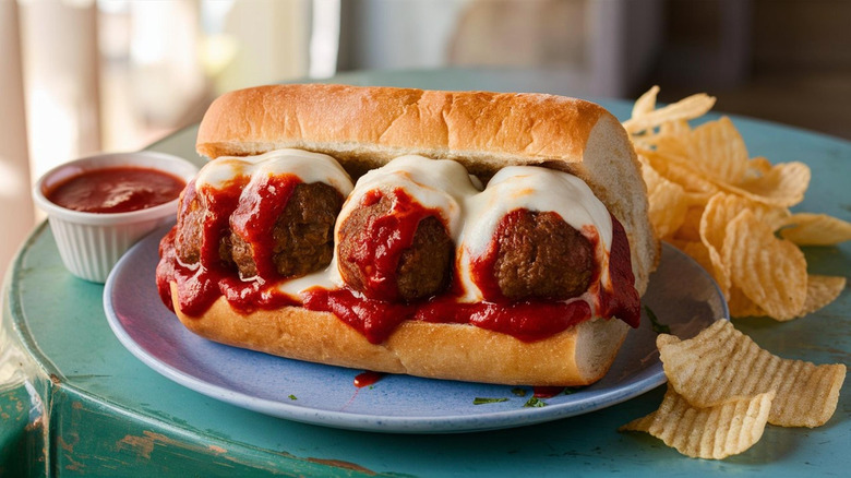 Cheesy marinara meatball cheesy sub