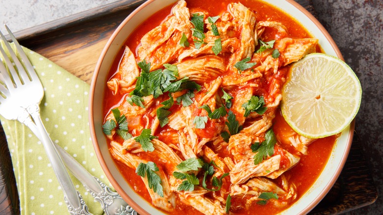 bowl of shredded salsa rooster