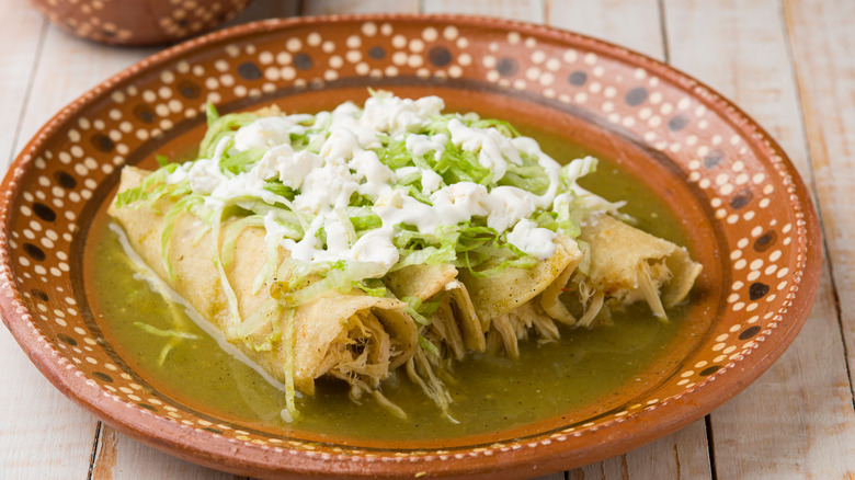 chicken enchiladas verdes with lettuce