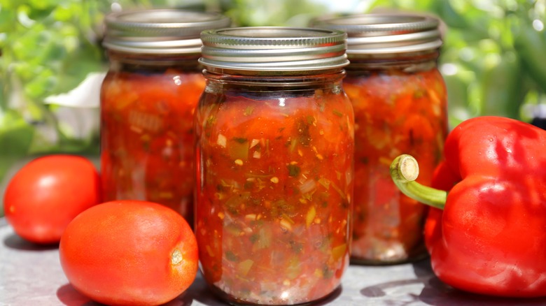 jars of homemade salsa outdoors